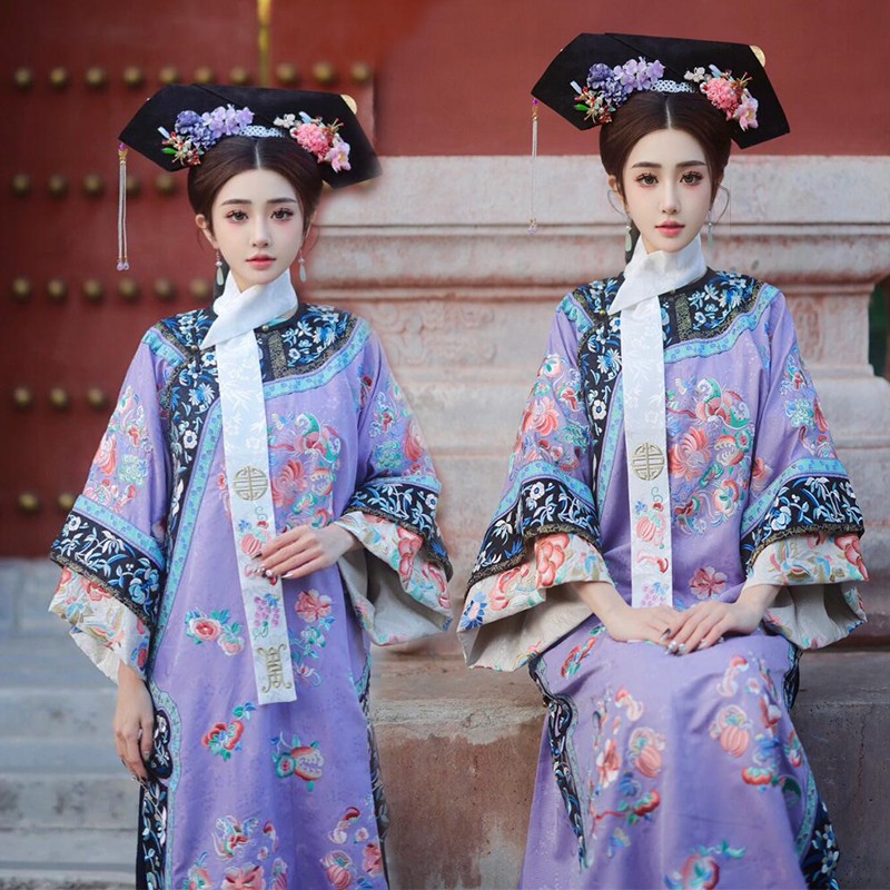 格格皇后贵妃清代女装清朝氅衣旗装旗服印花中国宫廷风汉服旗袍裙