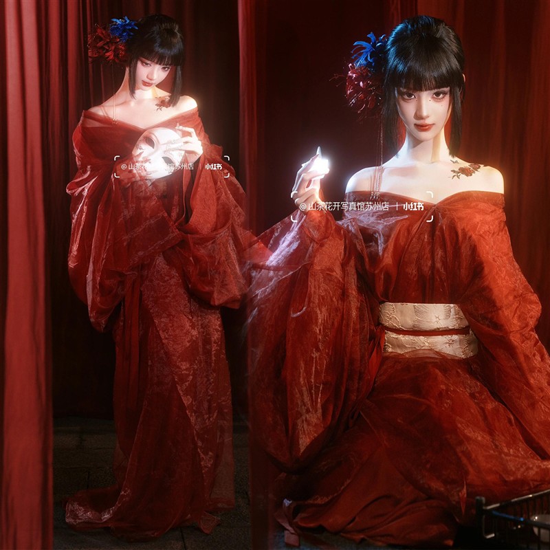 影楼拍照服装红色古风汉服女战国袍氛围感肖像艺术照华丽风写真服