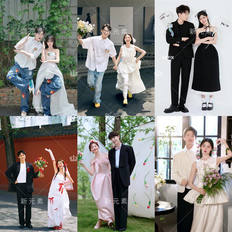 新款影楼婚纱照主题韩系情侣装结婚登记街拍礼服艺术照摄影服装