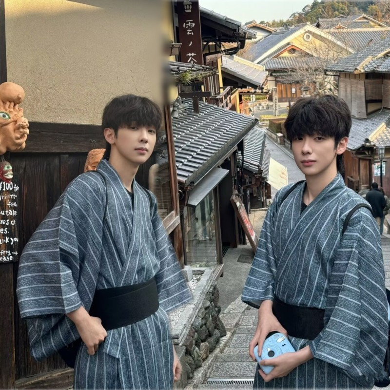 日本和服男士浴衣日式和风武士服日系正装黑色日式服写真摄影服装