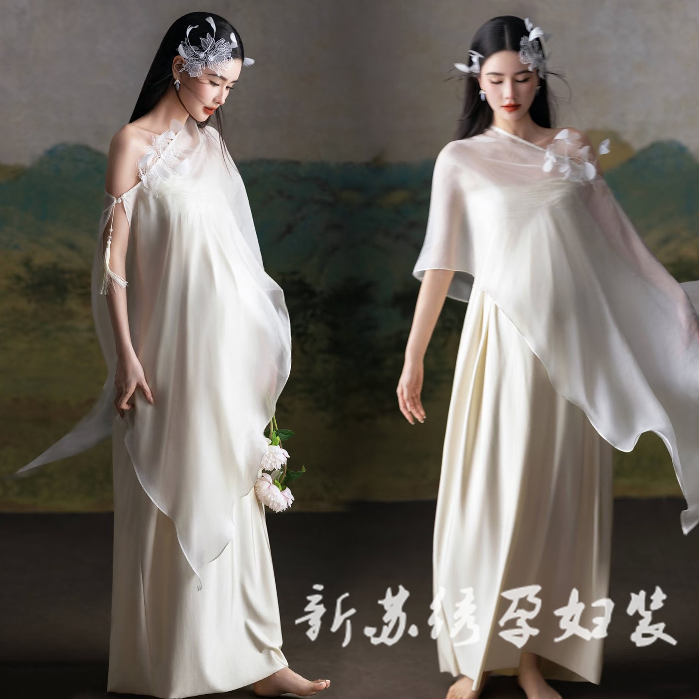 孕妇写真主题新款复古油画风气质高级感洋装肖像孕妈艺术照服饰