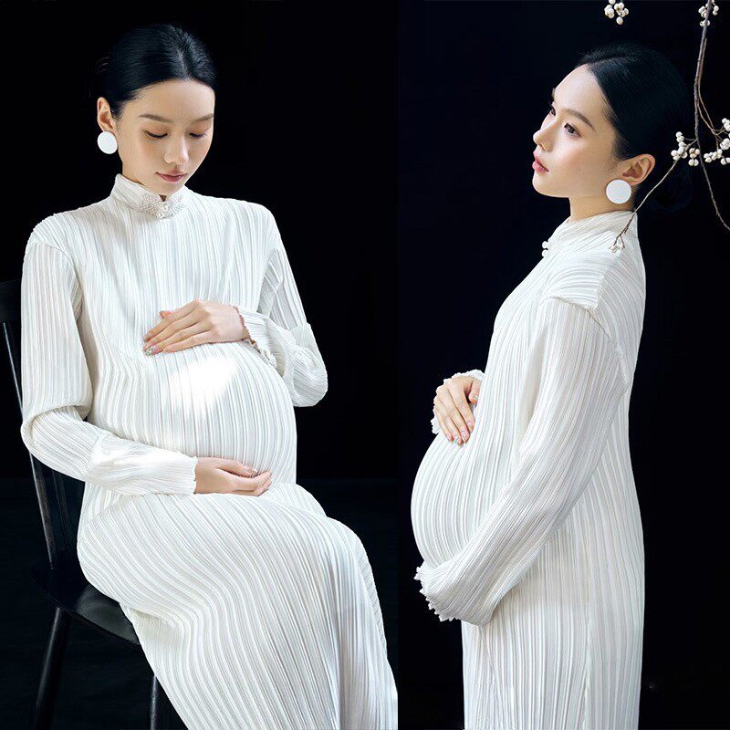 26影楼新款孕妇拍照主题服装韩系白色系高级感孕妈咪摄影服连衣裙