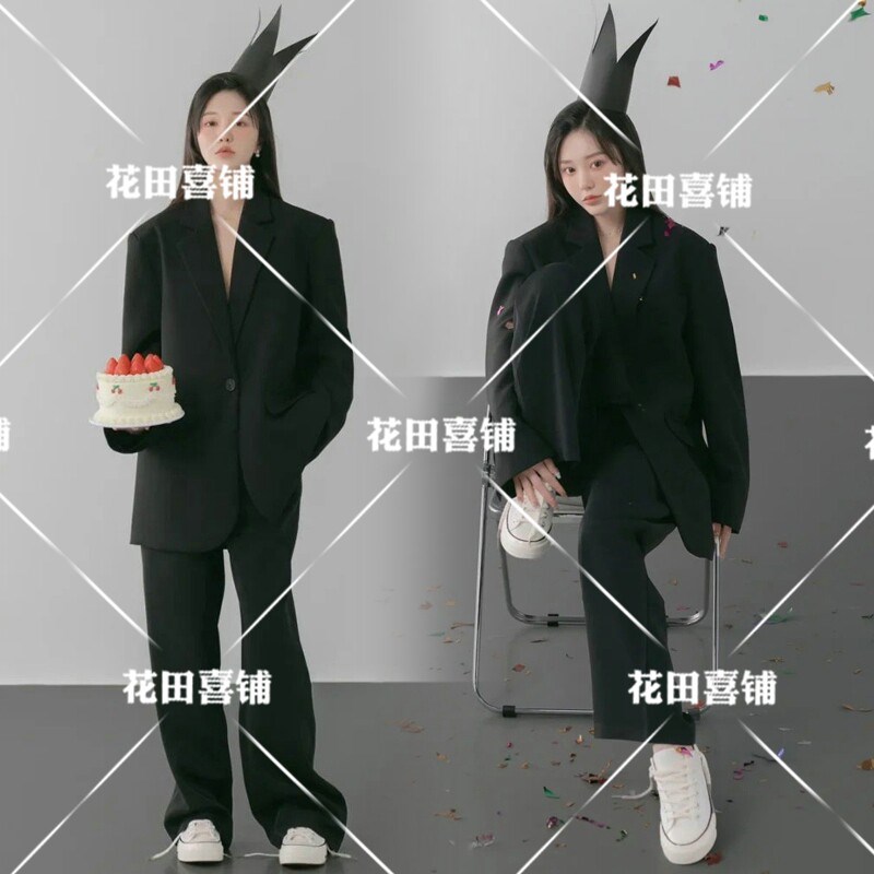 影楼个性形象照黑色西服写真服装个人肖像杂志风生日艺术照摄影服