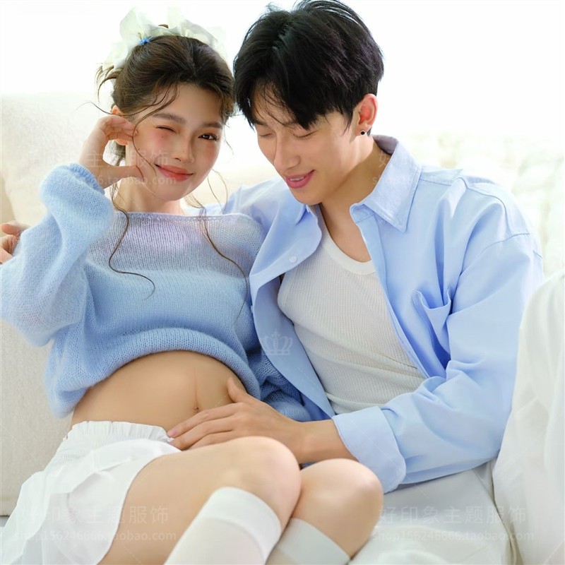 25影楼新款小清新在家拍孕妇装简约情侣拍照写真主题艺术照摄影服