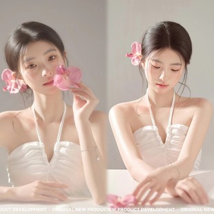 春日影楼新款甜美纯欲氛围蝴蝶兰少女吊带个人艺术照肖像写真服装