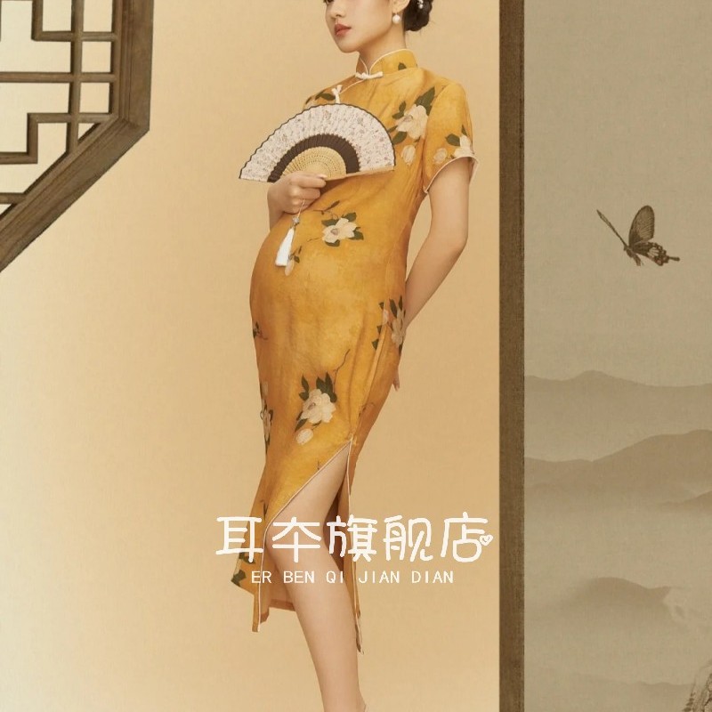 新款孕妇拍照服装复古旗袍中国风唯美孕期艺术照写真影楼摄影服饰