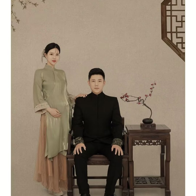 孕妇拍照服装明制古风汉服情侣摄影工作室中式复古写真旗袍摄影服