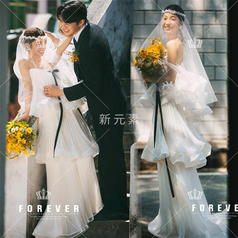 照相馆新款梦幻风婚纱摄影拖尾重工高级感礼服外景旅拍主题写真服