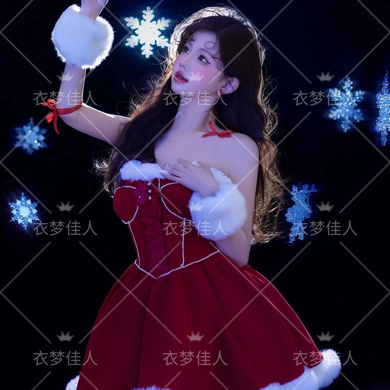 照相馆秋冬新款新年主题服装甜美复古公主风耶诞节写真艺术照洋装