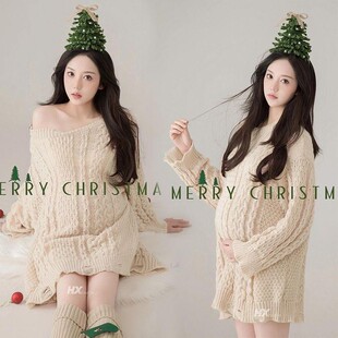 影楼主题孕妇照服装新款法式奶油慵懒风毛衣孕妈咪艺术照摄影