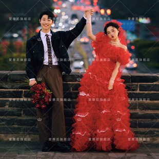 2025影楼情侣新港风复古氛围感婚纱照喜嫁风vintage古董婚纱礼服