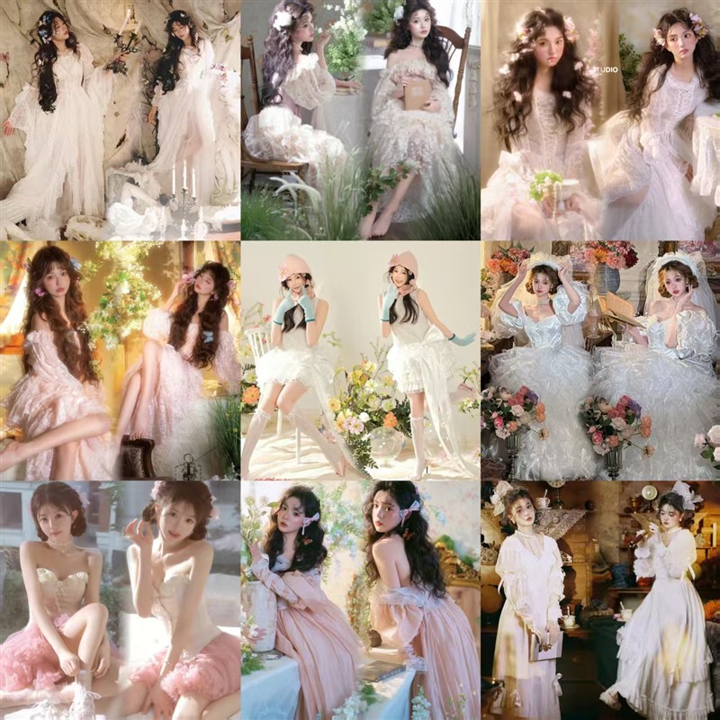 影楼新款写真服装蕾丝连衣裙法式复古油画风纯欲少女氛围感摄影服