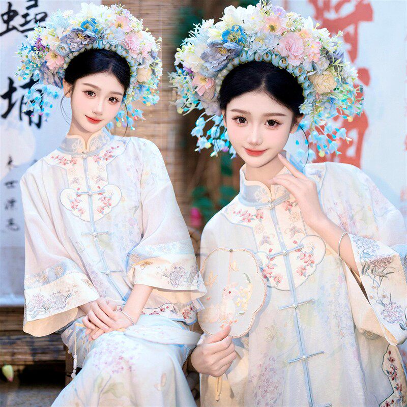 新款泉州春日浔浦簪花刺绣汉服女复古民族风旅拍写真拍照摄影服装