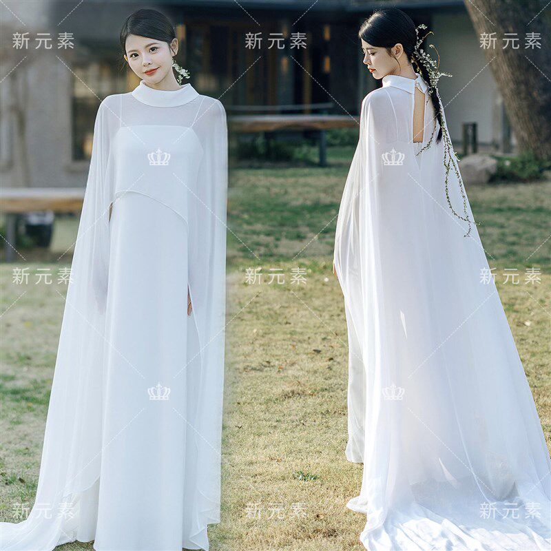 影楼法式高级感轻礼服女白色清冷连衣裙外景氛围感写真摄影礼服裙