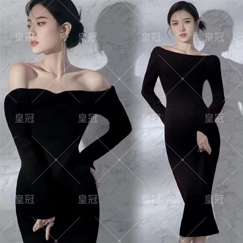 法式复古温柔气质一字肩礼服新款时尚影楼拍照主题个人艺术照写真