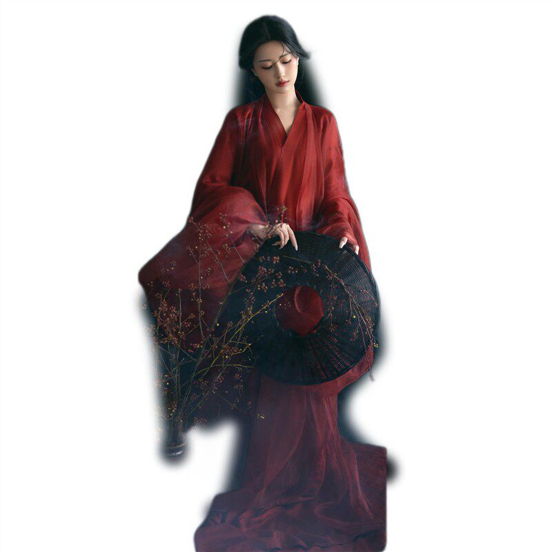 影楼新中式红色汉服少女古风清冷感纯欲风艺术照禅意写真摄影服装