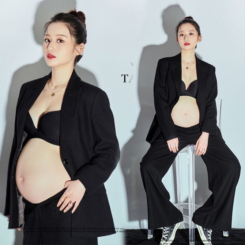 影楼孕妇拍摄西装套装 港风孕妇写真西服 黑色妈咪西装拍照服
