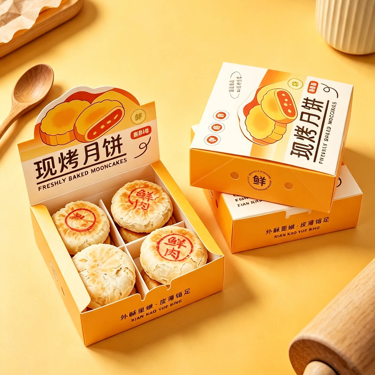 中秋现烤月饼糕点包装盒图片