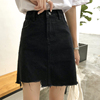Korean Edition summer Paige Show thin black Denim skirt a word Short skirt 2019 Irregular skirt skirt student