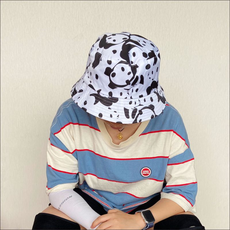 卡通熊猫双面男女夏季户外渔夫帽