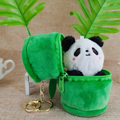 竹筒熊猫钥匙扣包包挂件