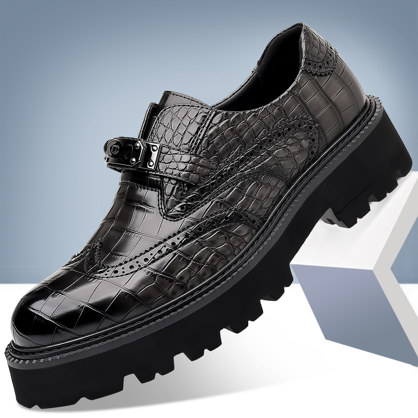 2025男士休闲鞋布洛克雕花厚底鞋