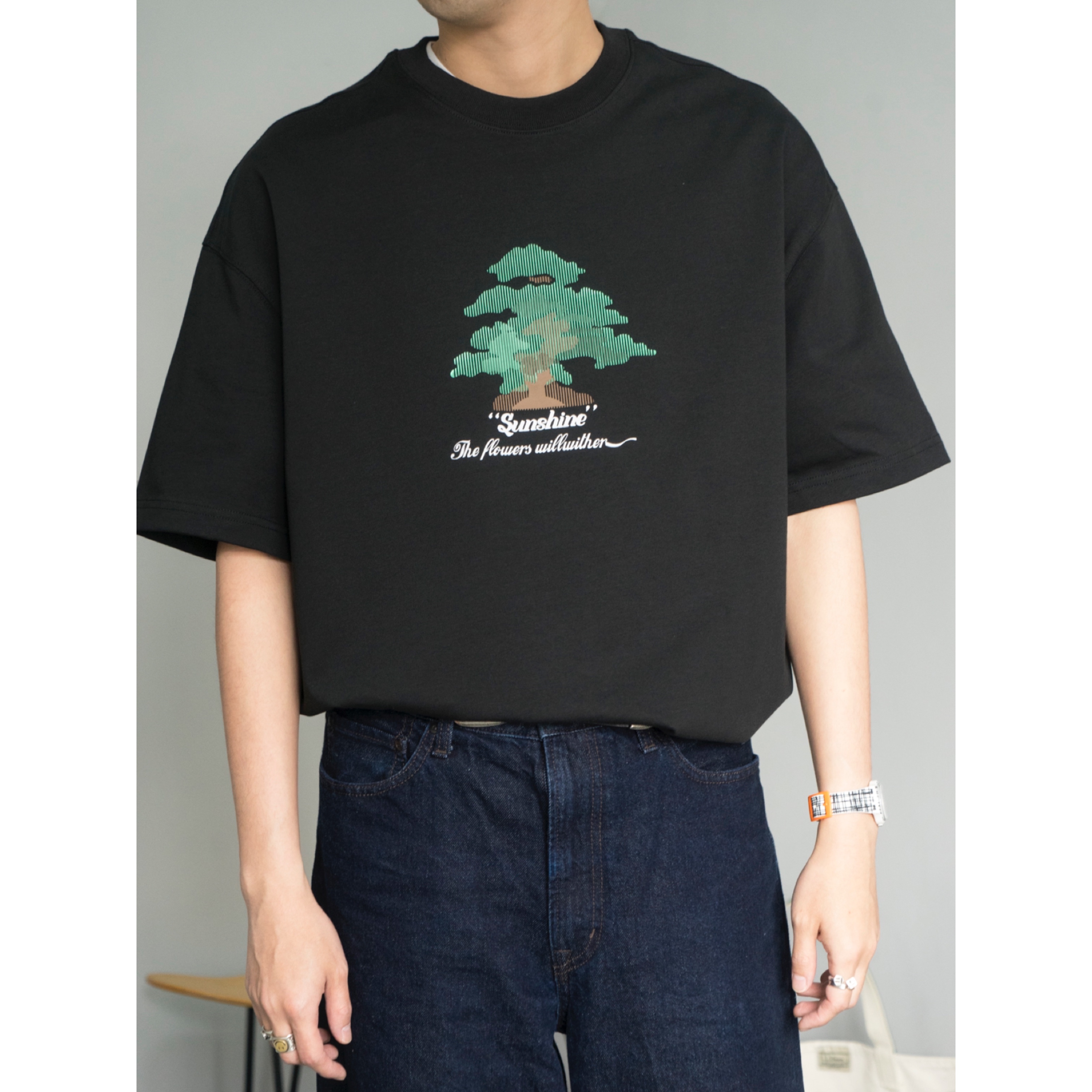 LABSTORE 圆领复古树木印花tee 重磅面料宽松款青年夏季国潮潮流