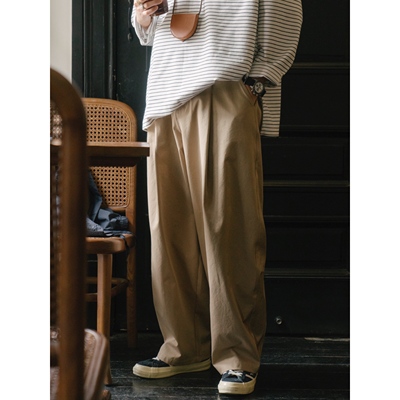 LABSTORE单褶阔腿弯刀裤