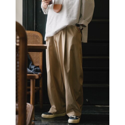 LABSTORE单褶阔腿弯刀裤