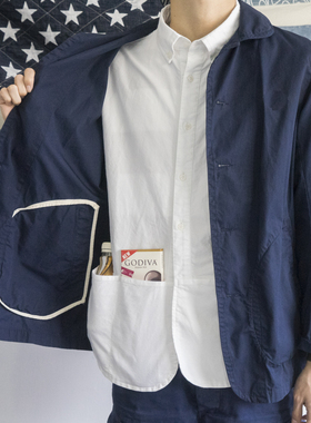 LABSTORE 日系搭配下摆贴袋白衬衫 多袋长袖牛津纺潮流青年衬衫男