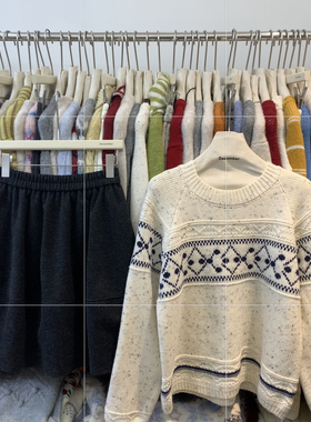 December/十二月-领撞色提花慵懒百搭针织套头保暖毛衣毛衣15736