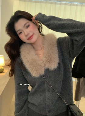 柠檬绿茶-百搭软糯开衫保暖毛衣(配可拆卸毛领)（含6羊毛）NM-838