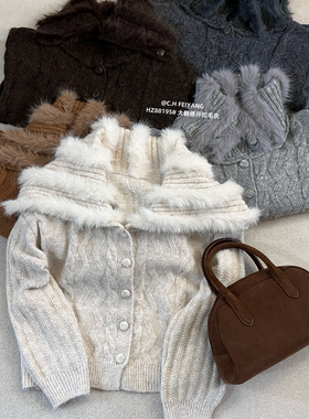彩虹飞扬/C.HFEIYANG-冬上新设计感拼接毛毛保暖毛衣HZ88195