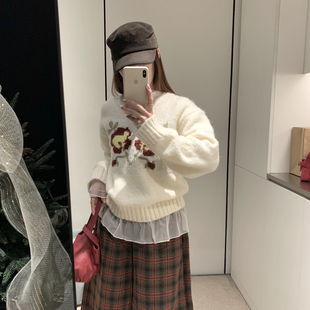 拿铁-美风小花小版显瘦百搭韩系休闲简约短款加厚保暖毛衣H1381UJ