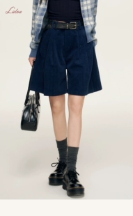 LILLOU灯芯绒短裤女2025秋季新款高腰显瘦阔腿裤小个子百搭