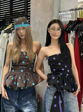 大小姐DXJ-26年夏上新辣妹波点抹胸背心(配丝巾)62085