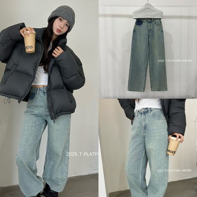 T-PLATFORM-百搭版型中直筒裤女秋冬高腰遮胯遮肉肉牛仔裤v52026