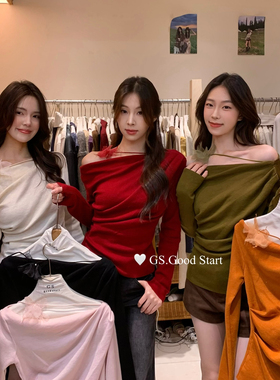 GS.GOOD START-眼入秋季温柔纯欲风斜肩设计感显瘦针织小衫G7315