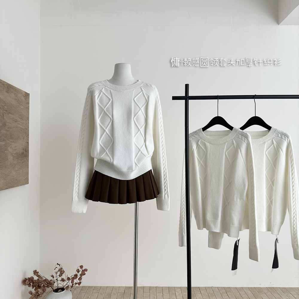 BZXO米白色麻花毛衣女秋冬新款