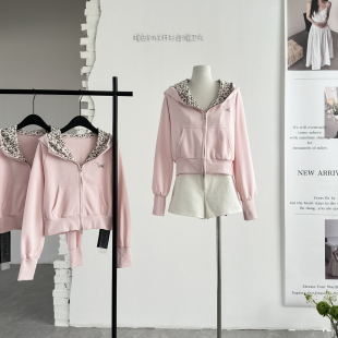 帽衫 PCLP野趣豹芙撞色豹纹开衫 松弛感短款 春季 外套 连帽卫衣