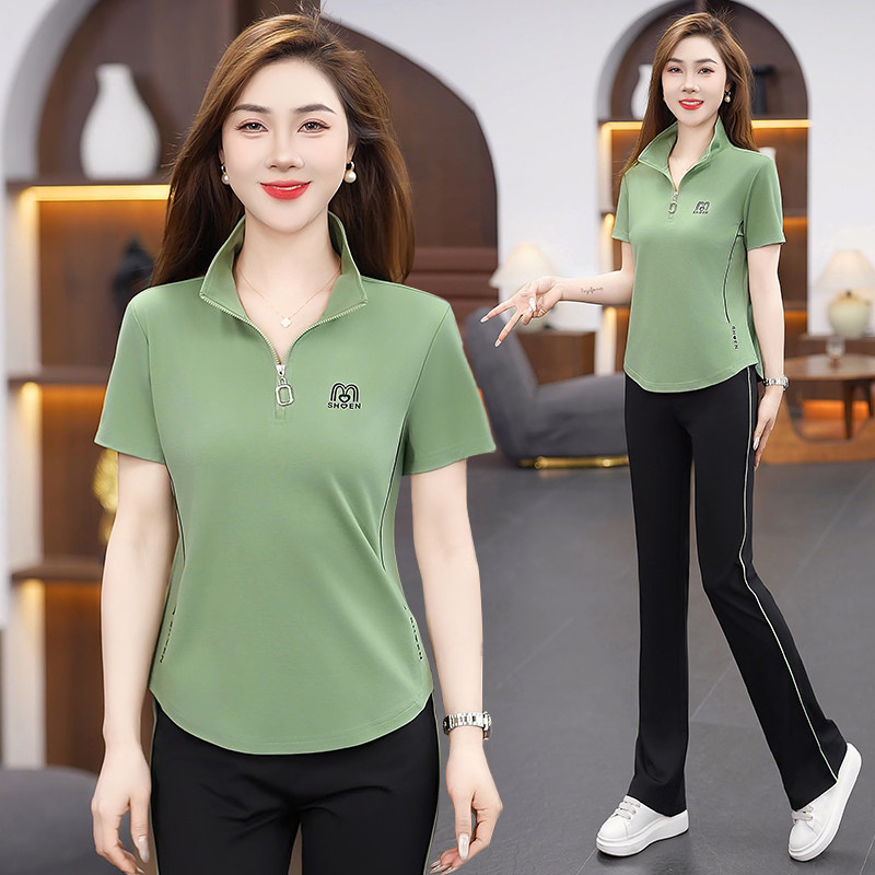 减龄妈妈装运动套装女夏季时尚洋气休闲潮流短袖跳舞服运动T恤