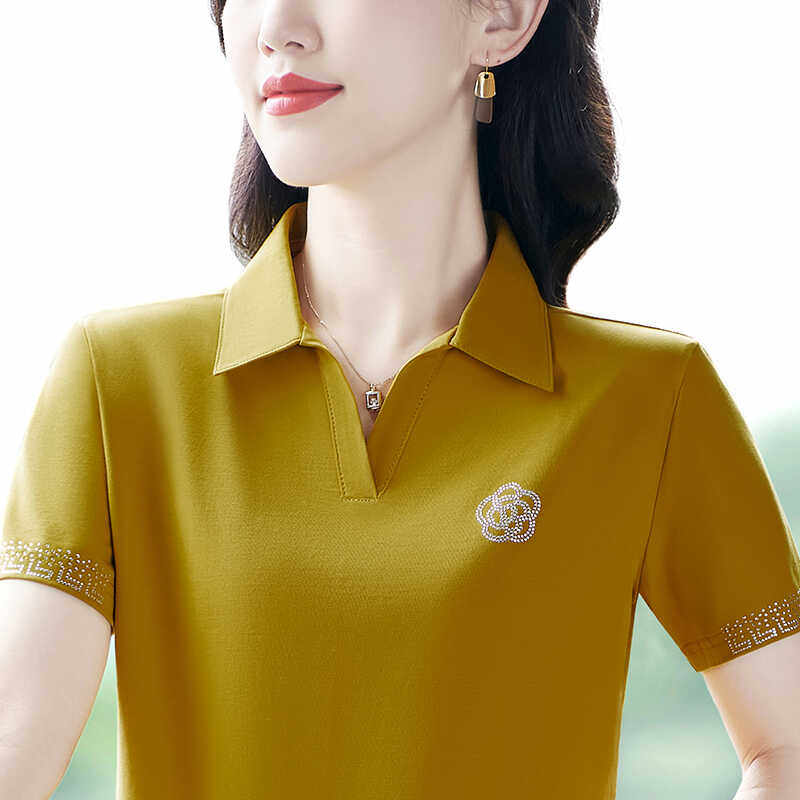 中年妈妈夏季纯棉v领宽松洋气