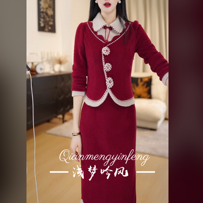 冬季新中式加绒加厚显瘦连衣裙