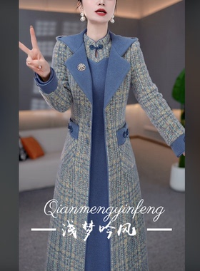 DBF-25B372MJ 新款加厚胆夹棉气质洋气连帽大衣妈妈装轻奢两件套