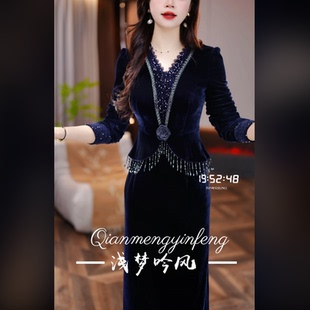 【花影琉珠】2026春季新款收腰显瘦洋气减龄轻奢女人味打底连衣裙