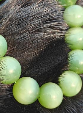 强烈推荐和田碧玉俄料粉青猫眼手串色泽浓郁肉质细腻油润大尺寸