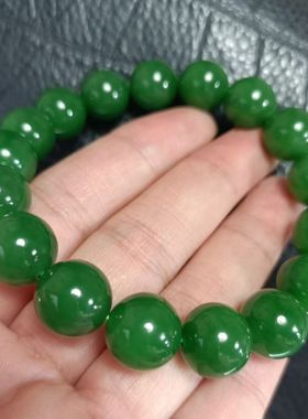 十三年老店推荐和田碧玉俄料辣绿手串色泽浓郁细腻油润过灯无瑕