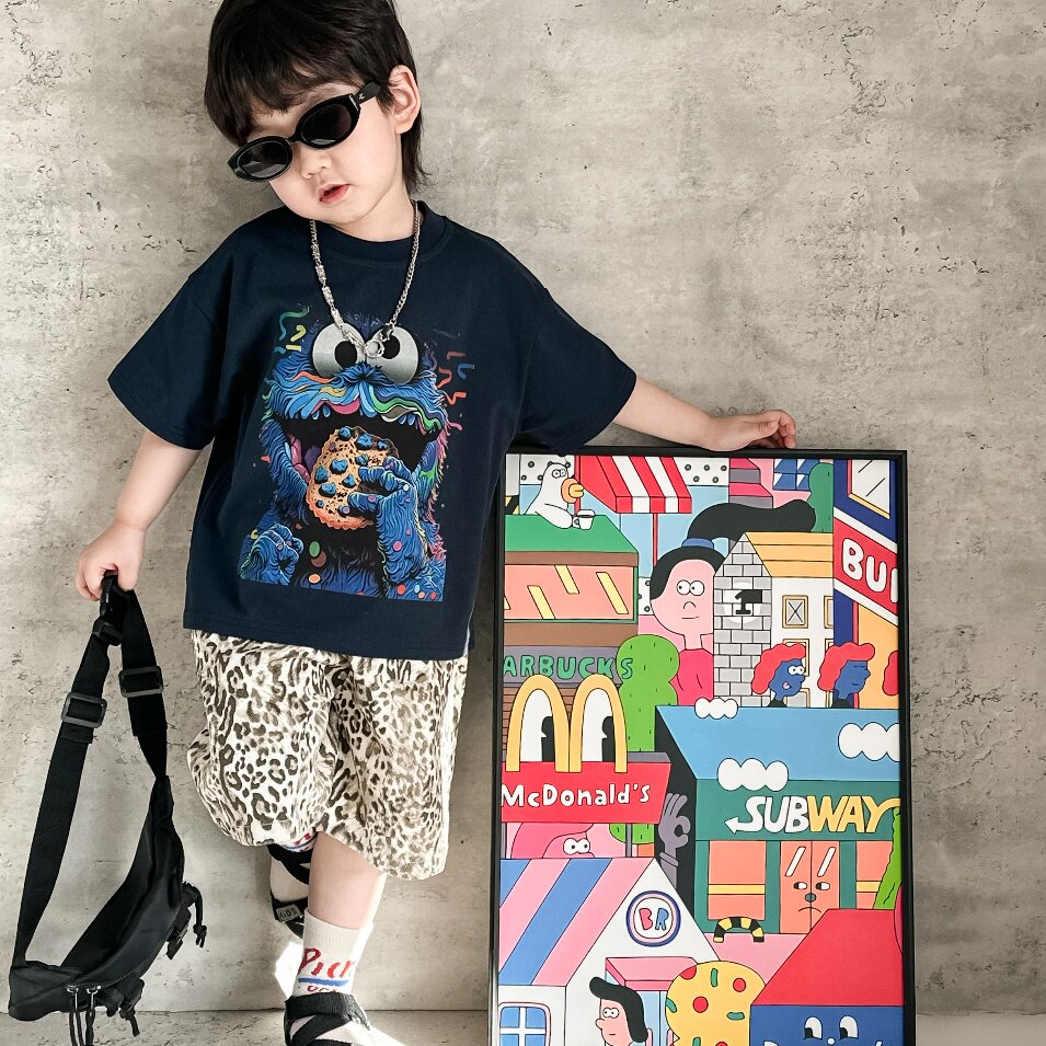 儿童短袖2025夏款男女童日系卡通印花潮酷纯棉T恤中小童半袖上衣
