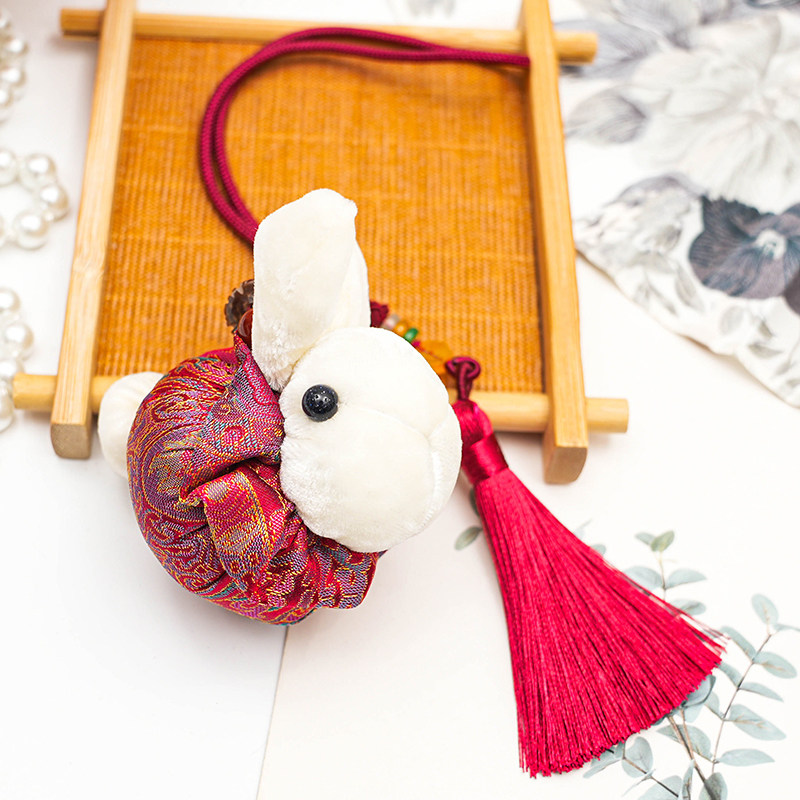 宋锦【球球兔】挂件桑蚕丝真丝国风挂饰车用卧室吊坠