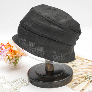 塌塌帽【染青黛】遮白发香云纱春季新款桑蚕丝真丝遮阳防晒帽子